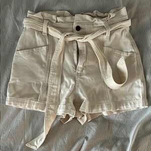 Cream High Waist Paper Bag Shorts